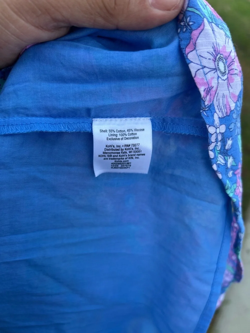 Kohl's Blue Floral Puff-Sleeve Dress with Pink & Yellow Blooms